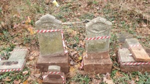 Headstones from abandoned cemetery