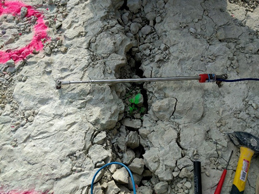 Crackmeters along the top of the McCook Reservoir along with other geotechnical sensors to monitor the condition of the reservoir.